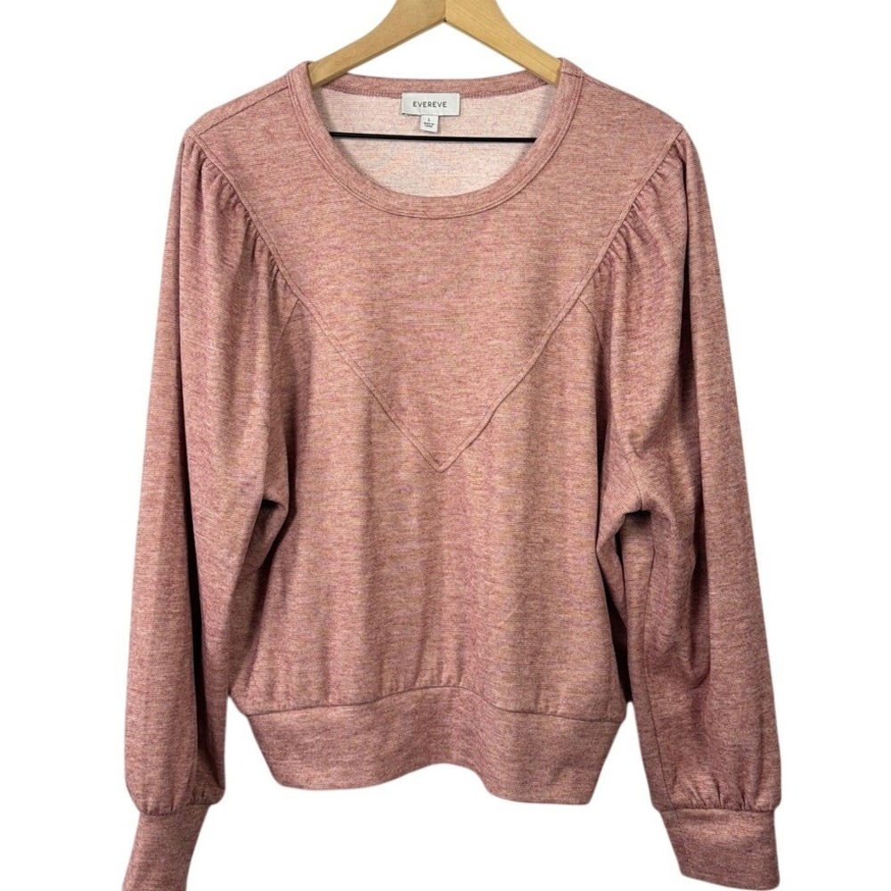 Evereve Womens Dusty Rose Puff Sleeve Sweatshirt Heathered Pink‎ Top Large
